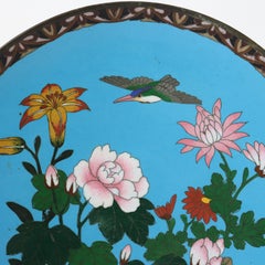 Antique Chinese Floral & Figural Cloisonne Enameled Plate C1920