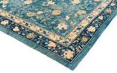 Antique Chinese Floral Rug with an All-Over Design in Blue and Ivory