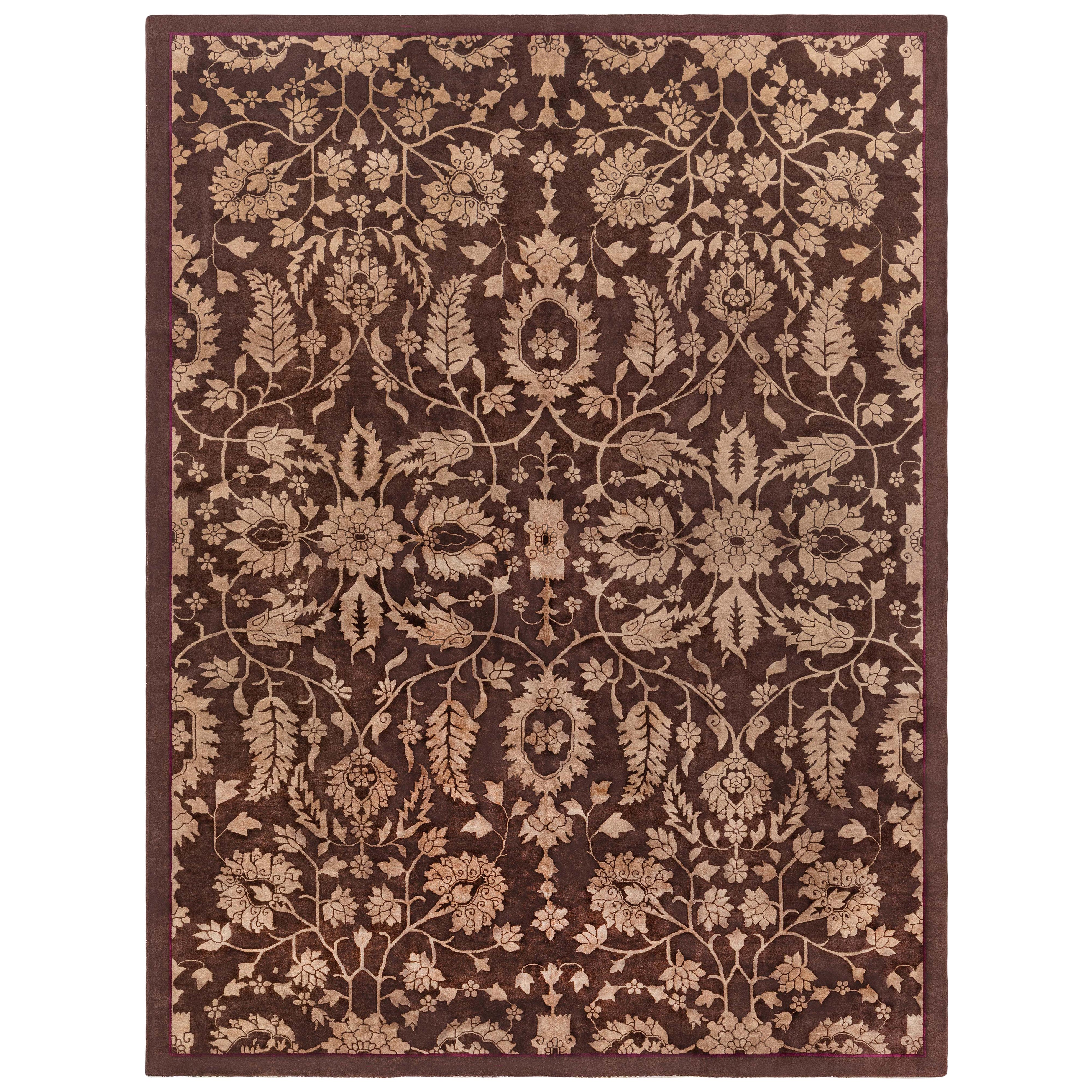 Tapis ancien en laine à motifs floraux chinois Doris Leslie Blau en vente