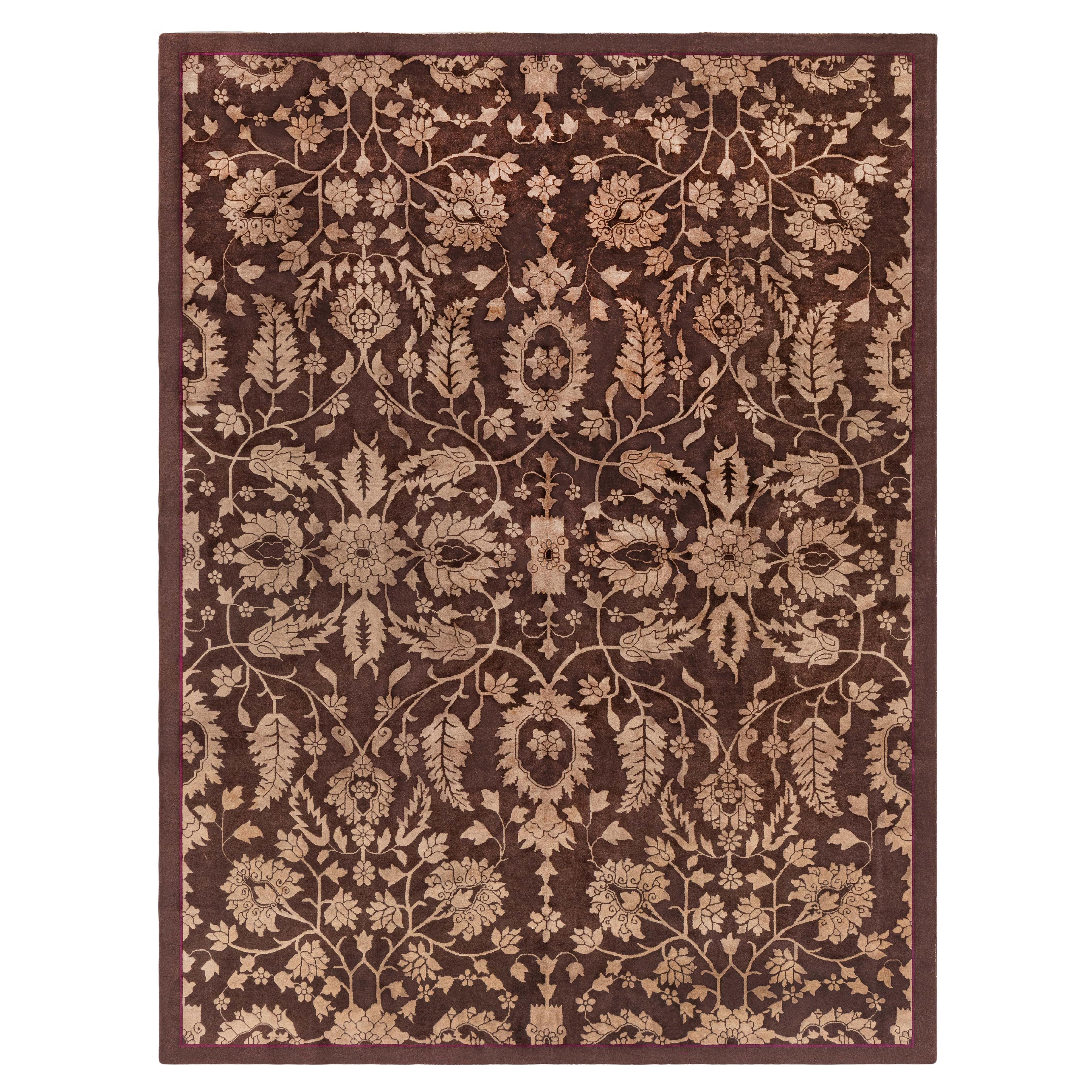 Antique Chinese Floral Wool Rug Doris Leslie Blau For Sale