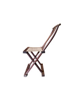 Antique Chinese Folding Chair with Woven Fabric Seat, c. 1900