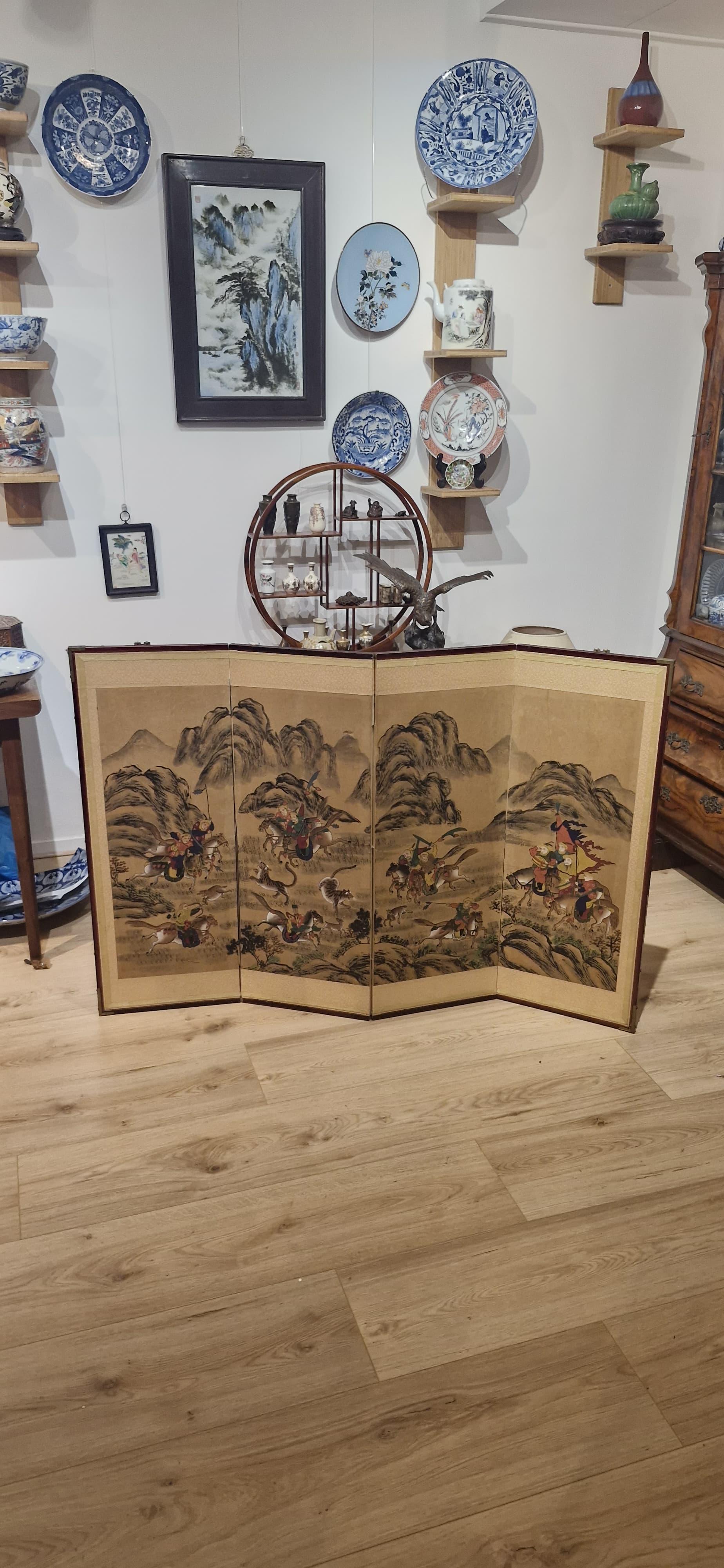 Antique Chinese Folding Chamber Screen / Paravent Early 20th century Japan Crane For Sale 3