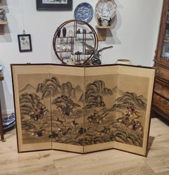 Antique Chinese Folding Chamber Screen / Paravent Early 20th century Japan Crane