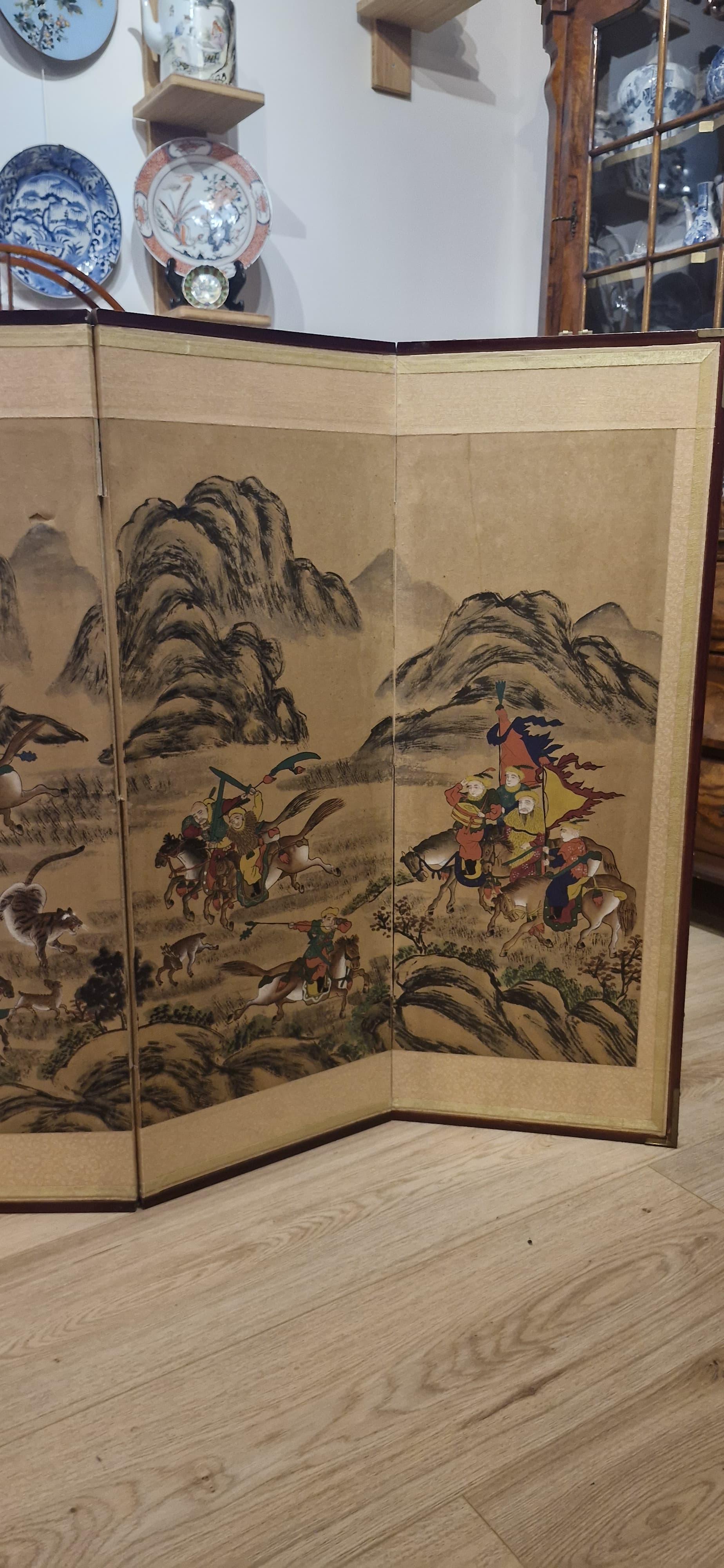 Antique Chinese Folding Chamber Screen / Paravent Early 20th century Japan Crane For Sale 1