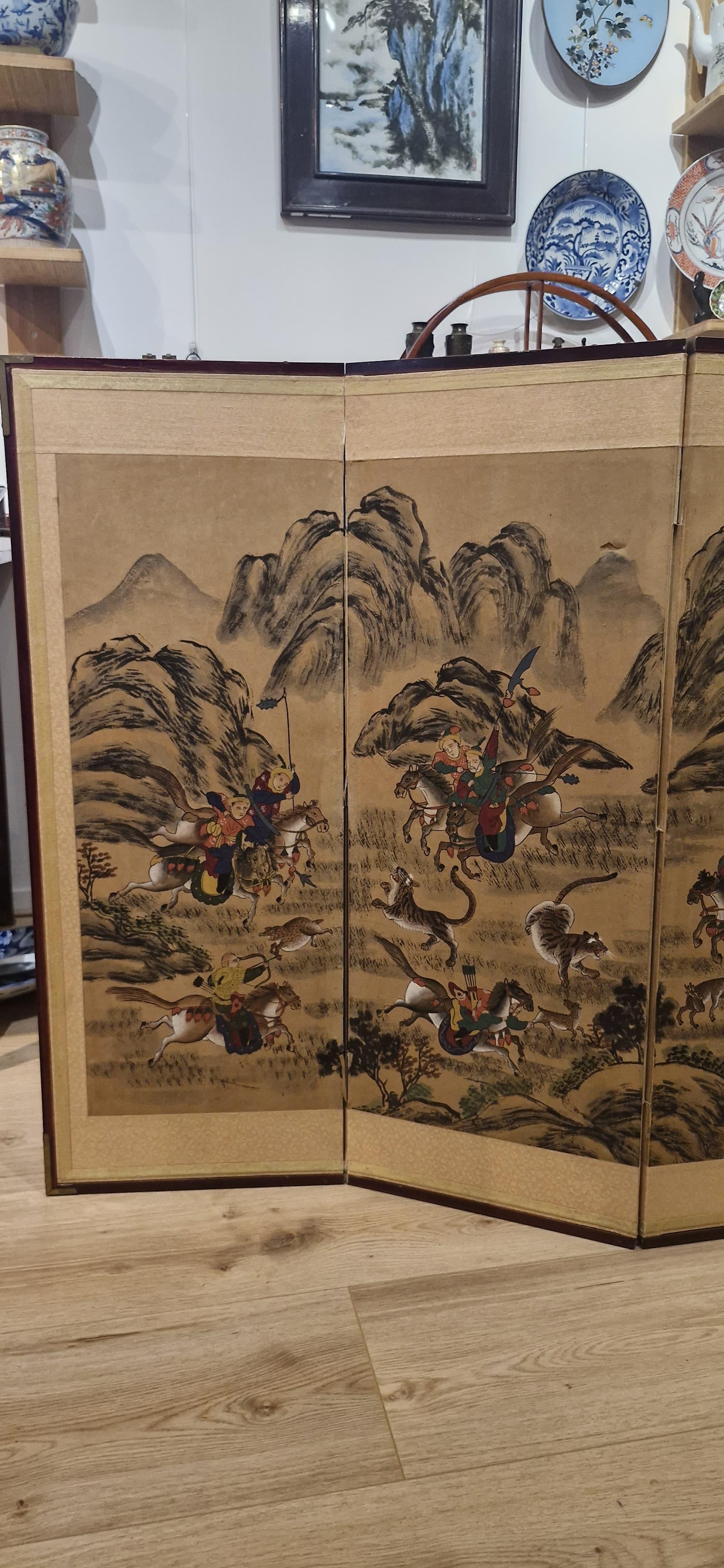 Antique Chinese Folding Chamber Screen / Paravent Early 20th century Japan Crane For Sale 2