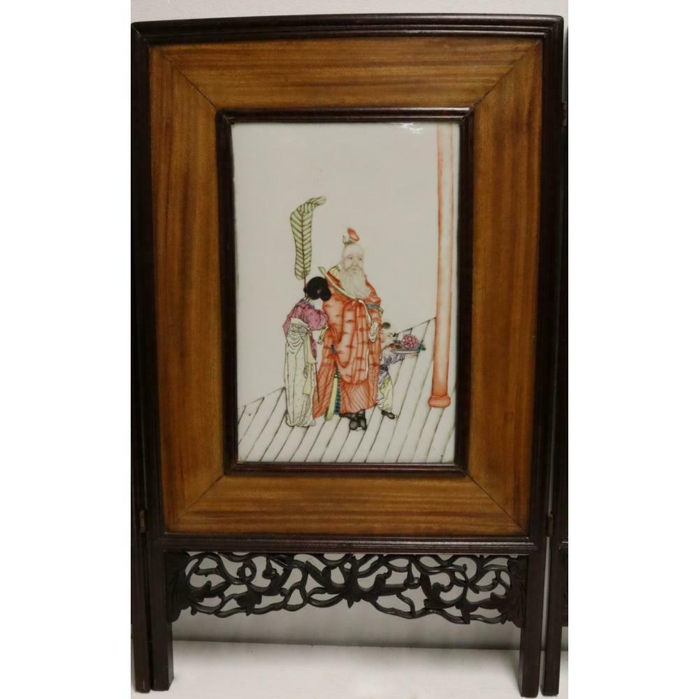 Hand-Painted Antique Chinese Folding Enamel Decorated Porcelain Plaques For Sale