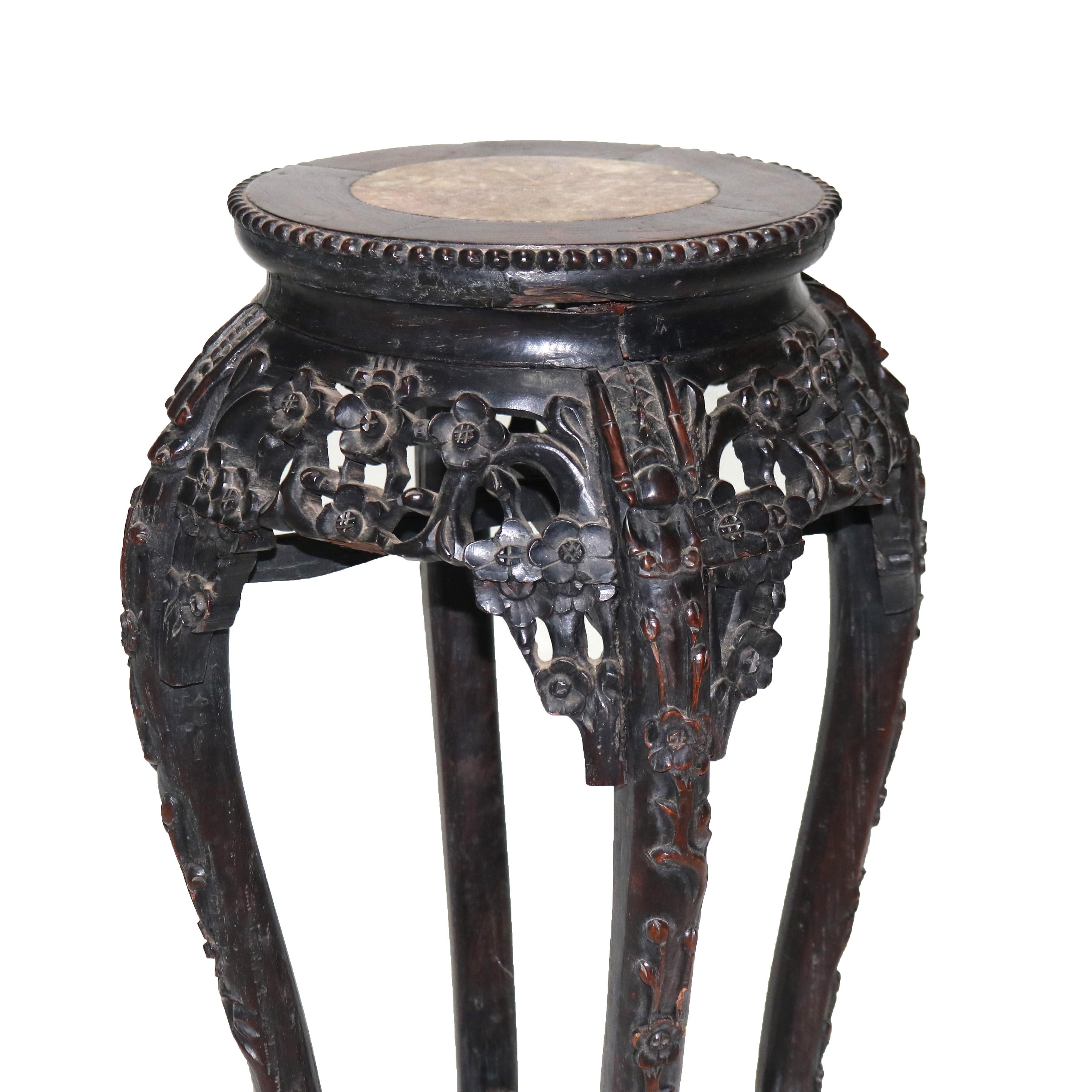 Antico cavalletto cinese con piano in marmo intagliato a fogliame C1920 in vendita 3