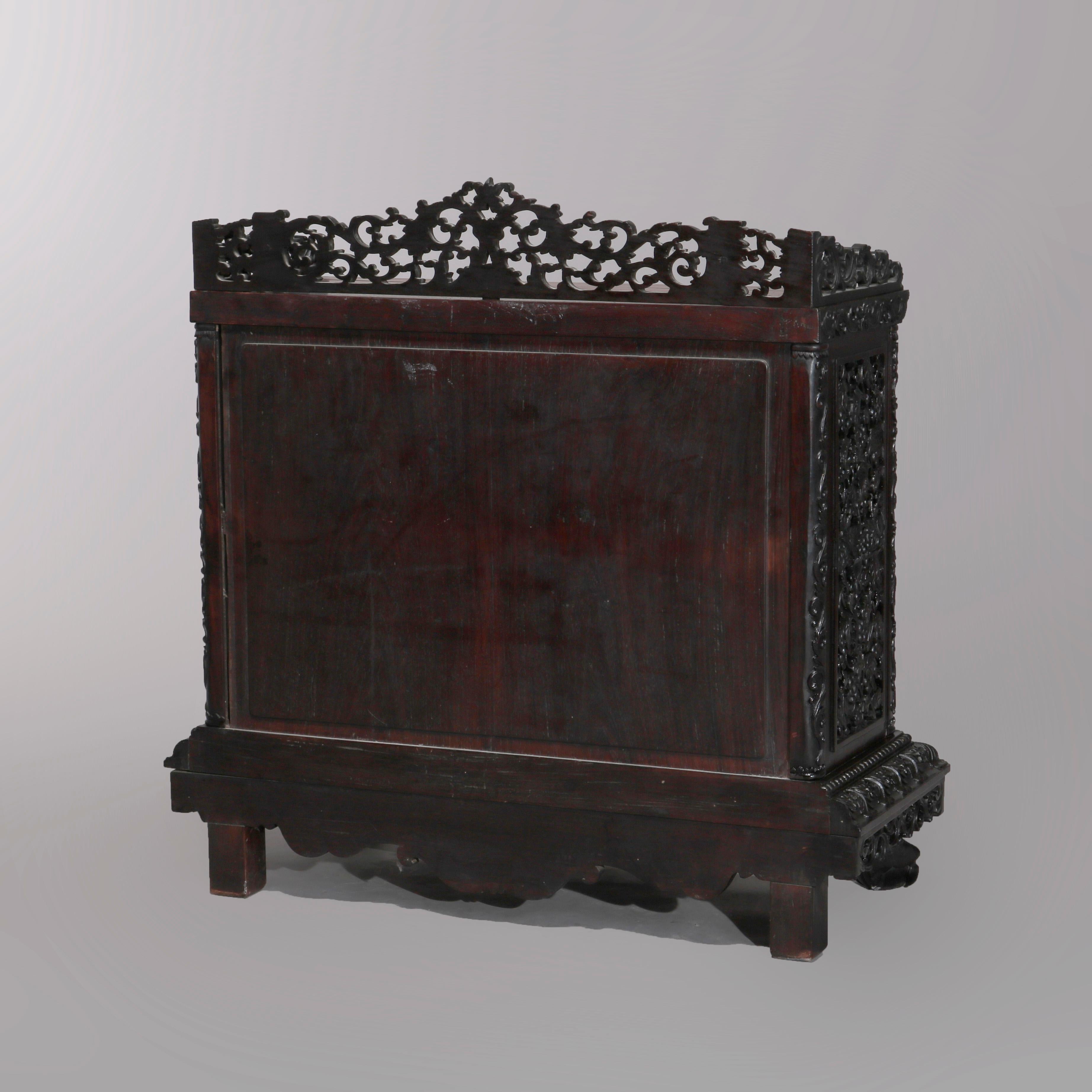 Antique Chinese Foliate Carved Rosewood Double Door Tea Cabinet, 19th Century 10