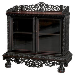 Antique Chinese Foliate Carved Rosewood Double Door Tea Cabinet, 19th Century