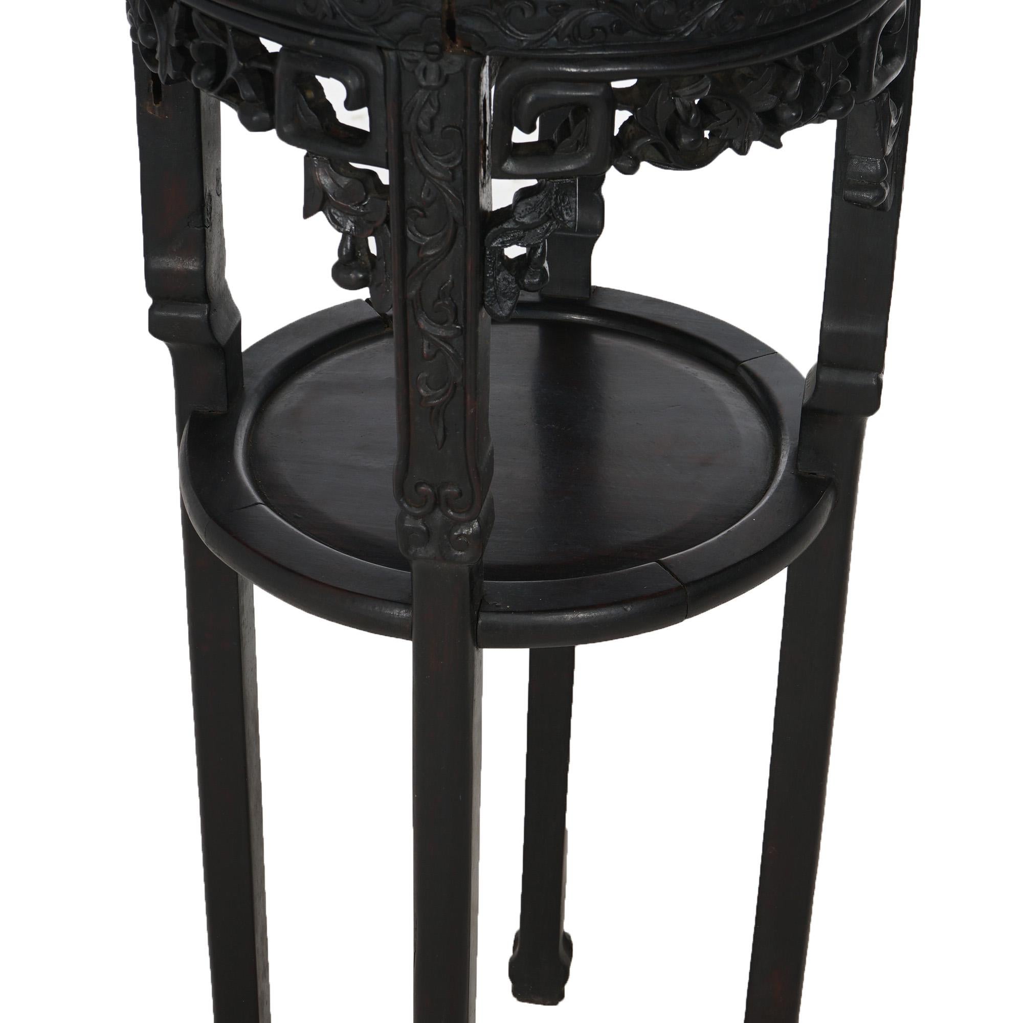 Antique Chinese Foliate Carved Rosewood & Rouge Marble Plant Stand C1900 7