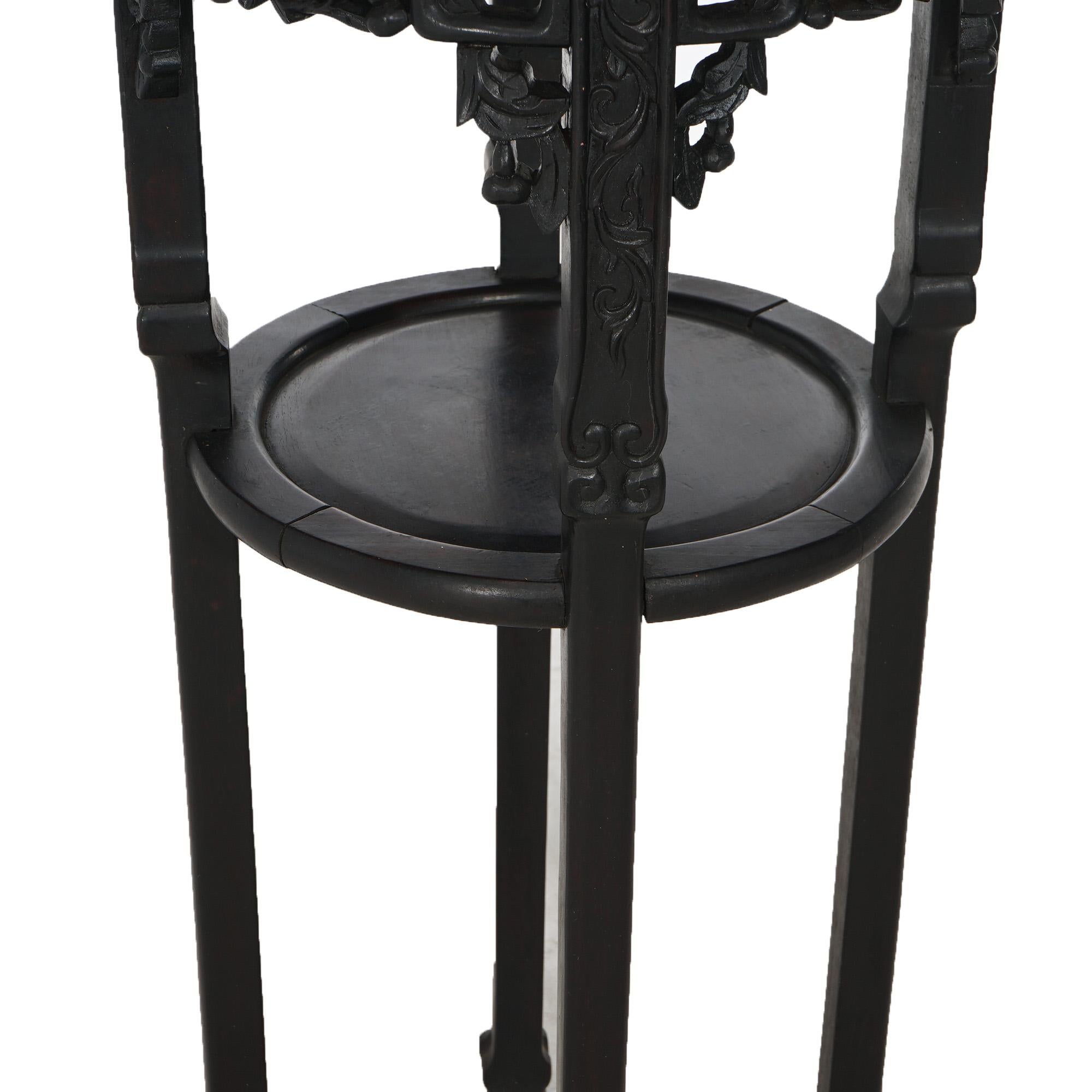 Antique Chinese Foliate Carved Rosewood & Rouge Marble Plant Stand C1900 8