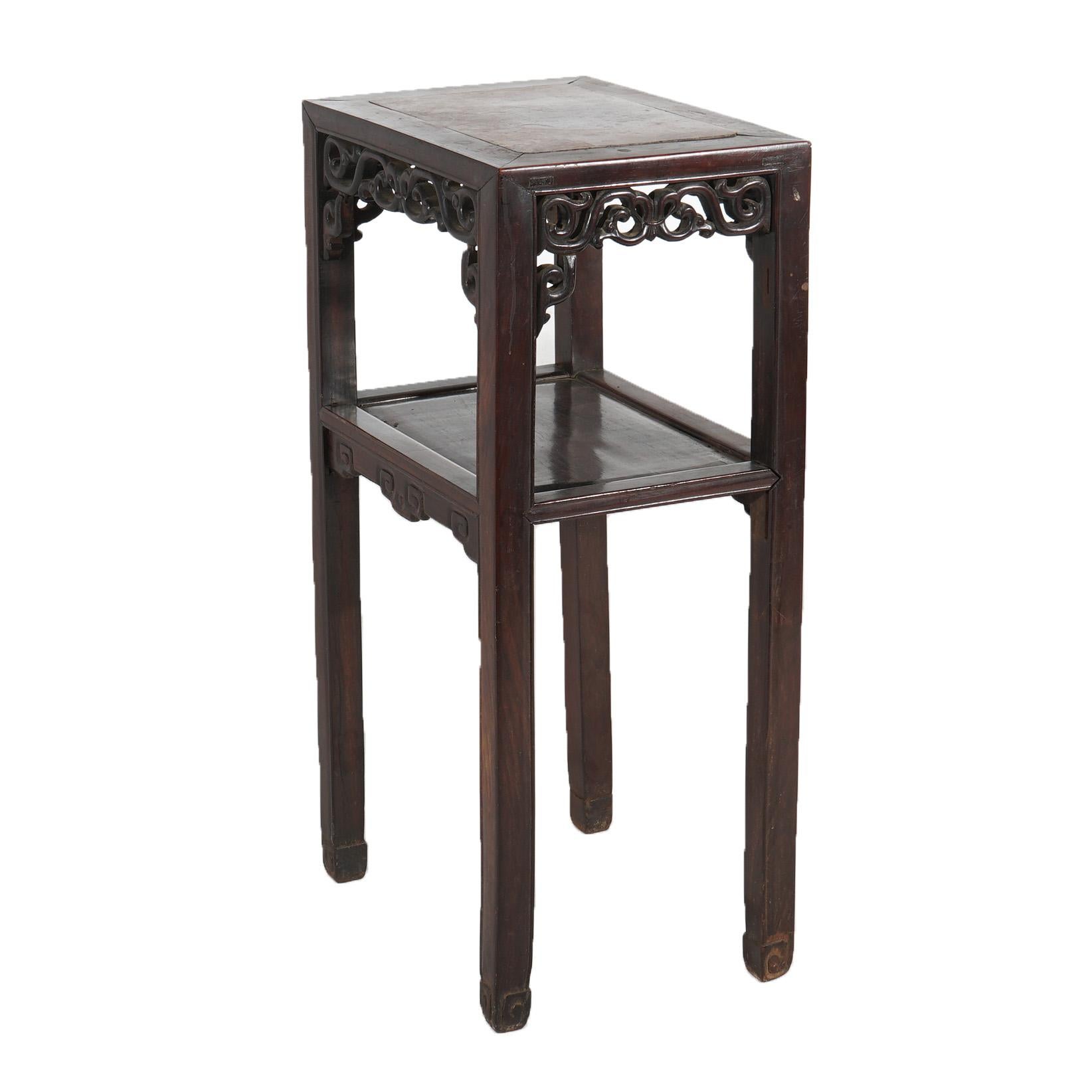 Antique Chinese Foliate Carved Rosewood Rouge Marble Top Stand C1920 2