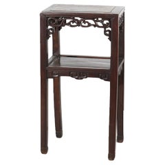 Antique Chinese Foliate Carved Rosewood Rouge Marble Top Stand C1920