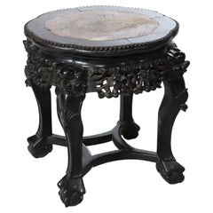 Antique Chinese Foliate Carved Rosewood Rouge Marble Top Stand c1920