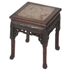 Antike chinesische Blattwerk geschnitzt Rosewood Stand mit Inset Rouge Marmorplatte C1910