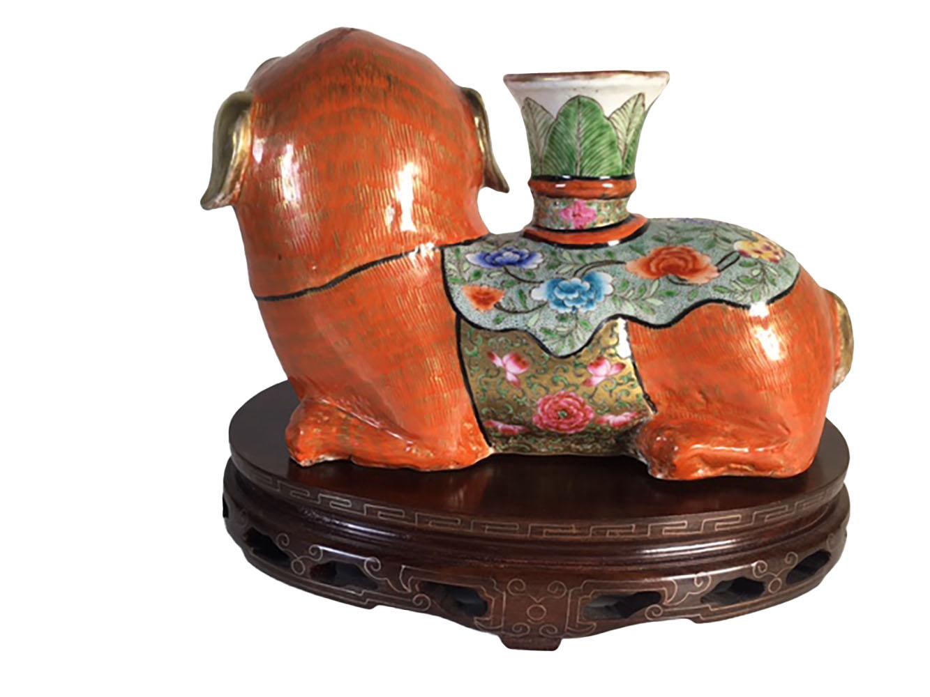 Ceramic Antique Chinese Foo Dog Candle Holder For Sale