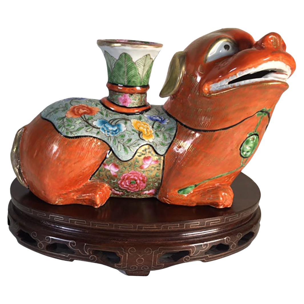 Antique Chinese Foo Dog Candle Holder For Sale
