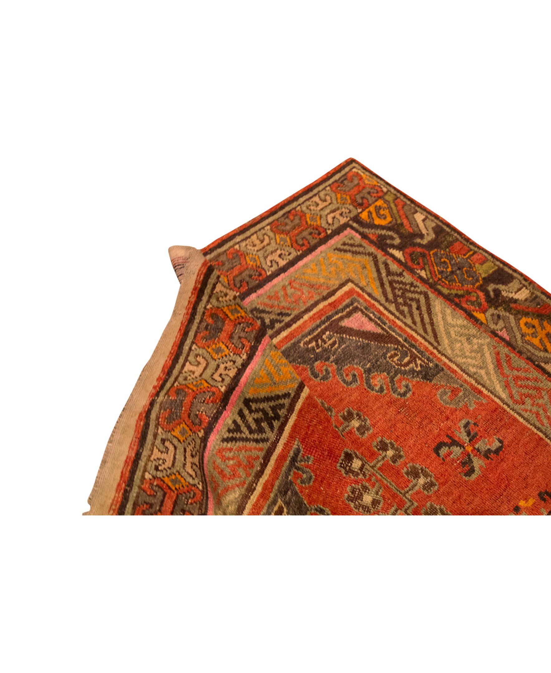 Traditionell handgewebt Luxus Wolle Antik Chinesisch Rot (Khotan) im Angebot