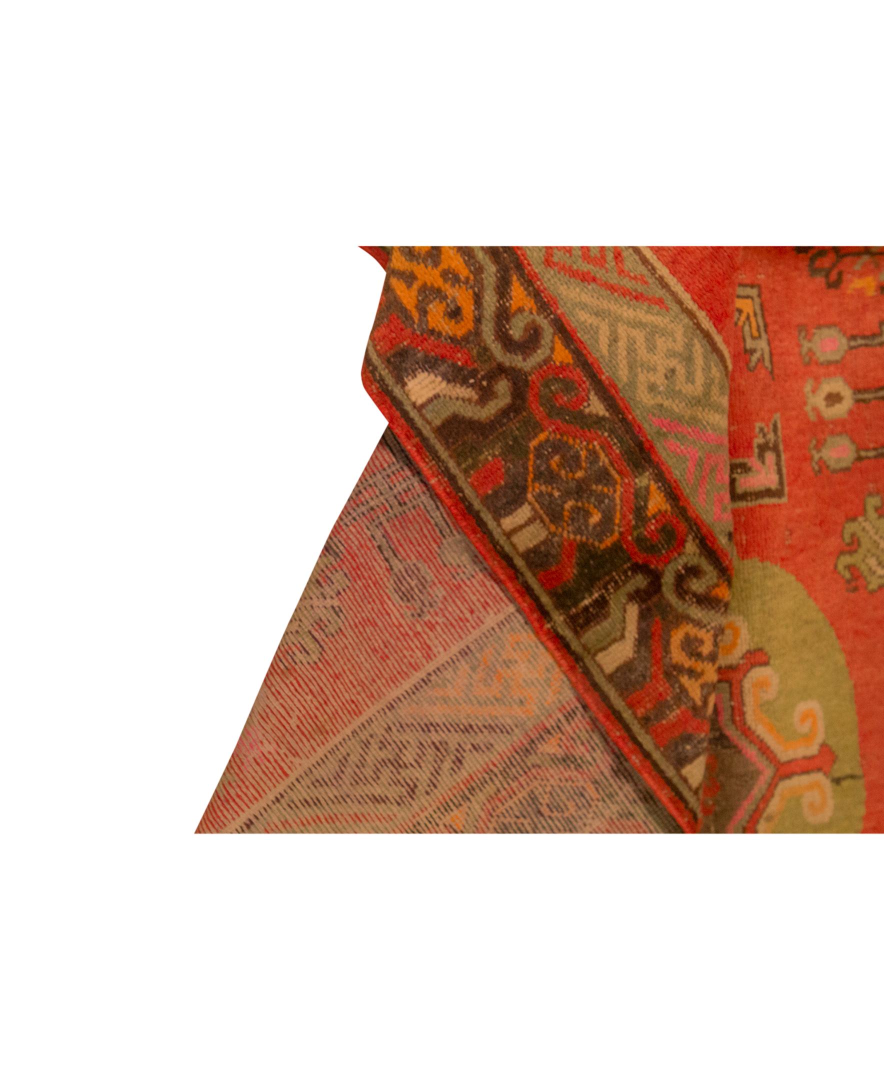 Traditionell handgewebt Luxus Wolle Antik Chinesisch Rot (Handgewebt) im Angebot