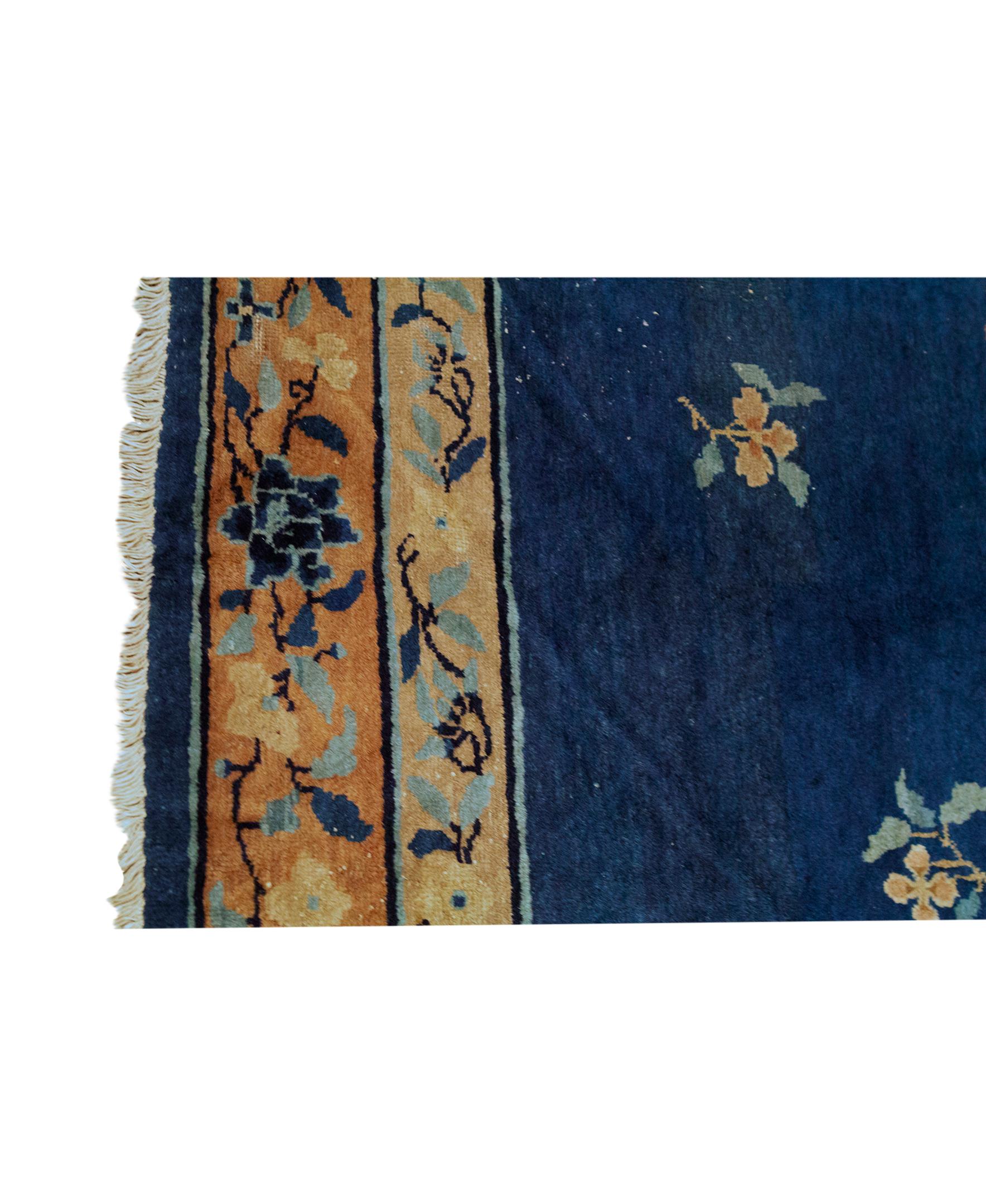 Hand-Woven Traditional Handwoven Luxury Wool Antique Chinese Navy For Sale