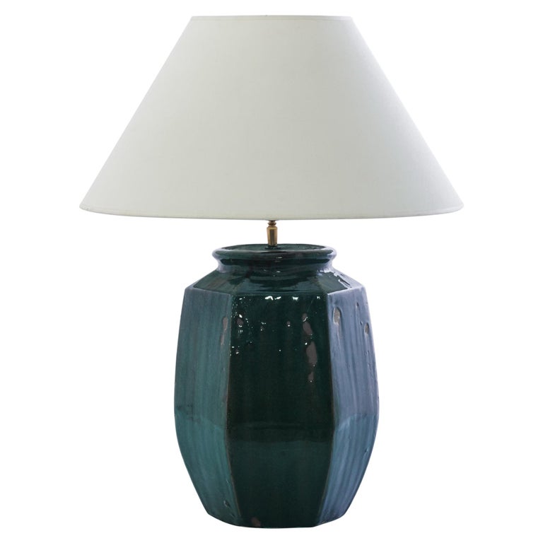 Antique Chinese Forest Green Ceramic Vase Table Lamp at 1stDibs