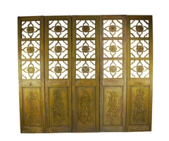 Antique Chinese Four Lucky Keys Wood Screen