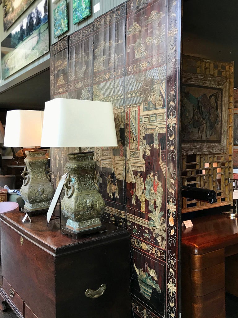 Antique Chinese Four Panel Coromandel Folding Screen At 1stdibs