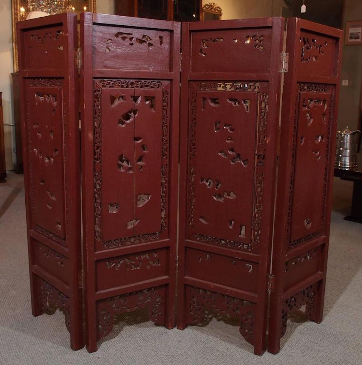 Paravent chinois ancien à quatre panneaux 3