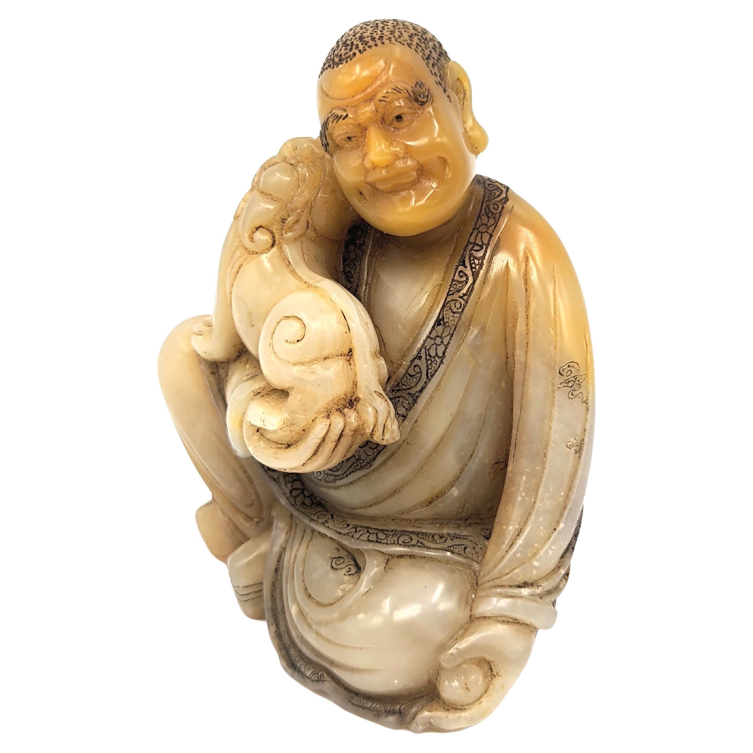 Antike chinesische Shoushan Stein Tianhuang Carving Sage Unsterbliche Pixiu Qing 19c im Angebot 4