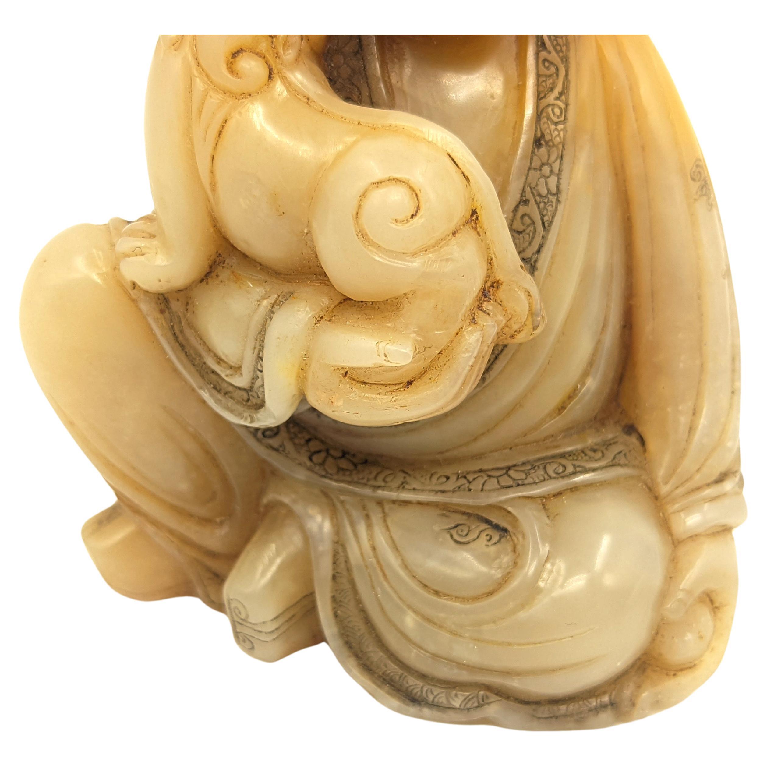 Antike chinesische Shoushan Stein Tianhuang Carving Sage Unsterbliche Pixiu Qing 19c (19. Jahrhundert) im Angebot
