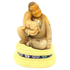 Antique Chinese Shoushan Stone Tianhuang Carving Sage Immortal Pixiu Qing 19c