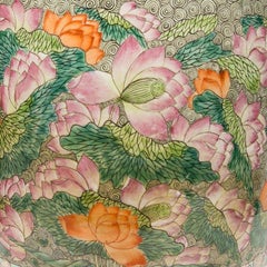 Antique Chinese Garden Seat Hand-Painted with Lotus Flowers Early 20th Century