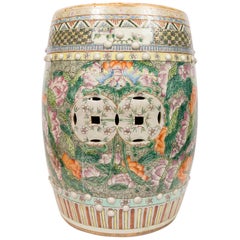 Antique Chinese Garden Seat Hand-Painted with Lotus Flowers Early 20th Century