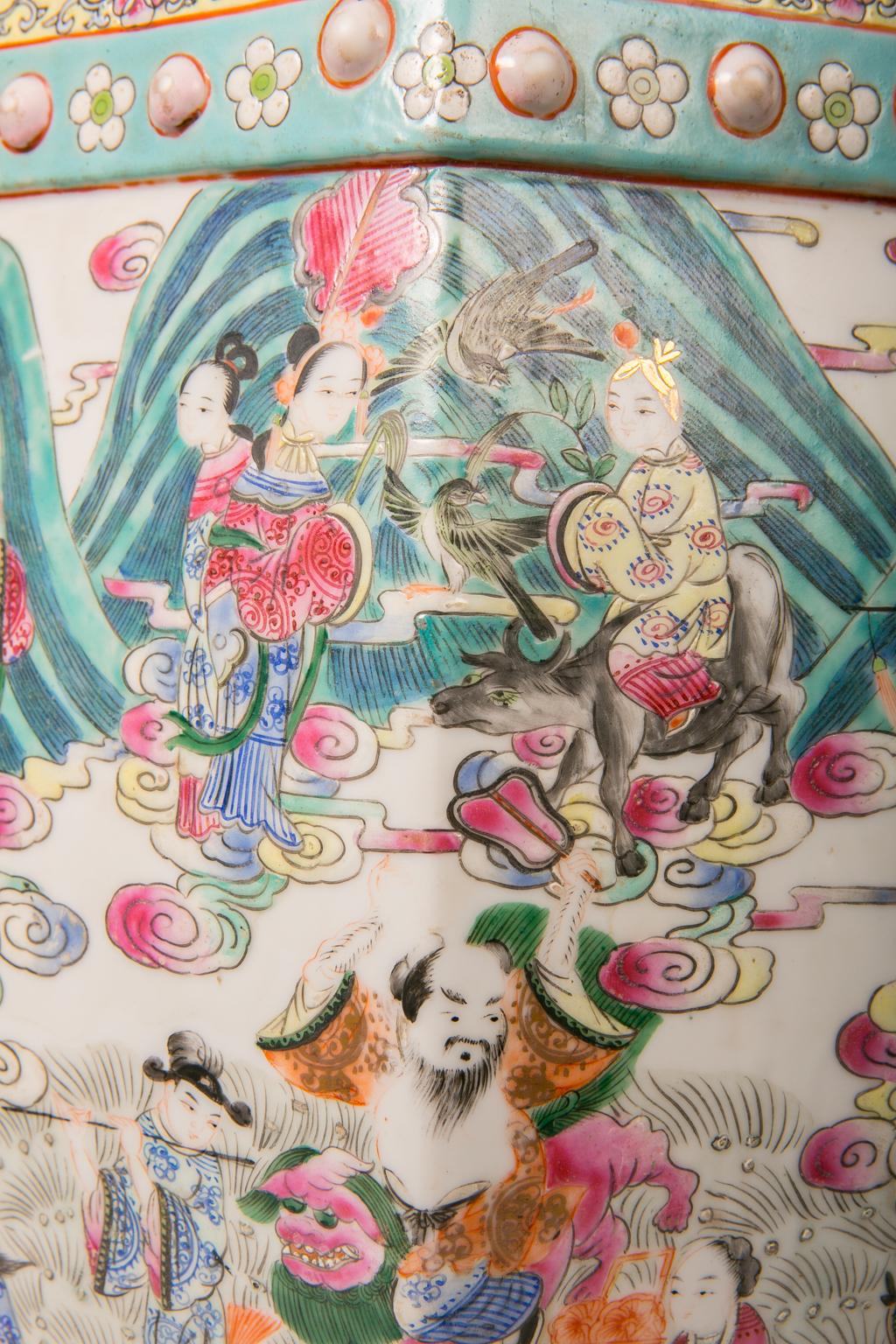 Qing Antique Chinese Garden Seats Painted with Figures of Immortals