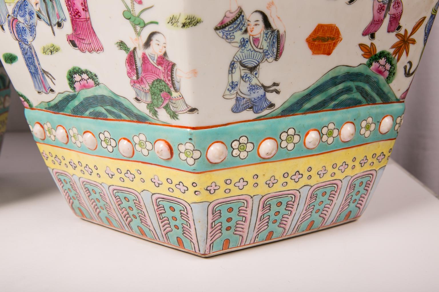 Stoneware Antique Chinese Garden Seats Painted with Figures of Immortals