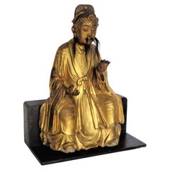 Antique Chinese Gilded Lacquered Ancestral Scholar Figure, circa 1800