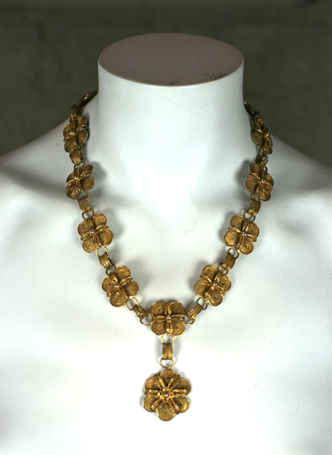 Art Deco Antique Chinese Gilt Filigree Necklace   For Sale