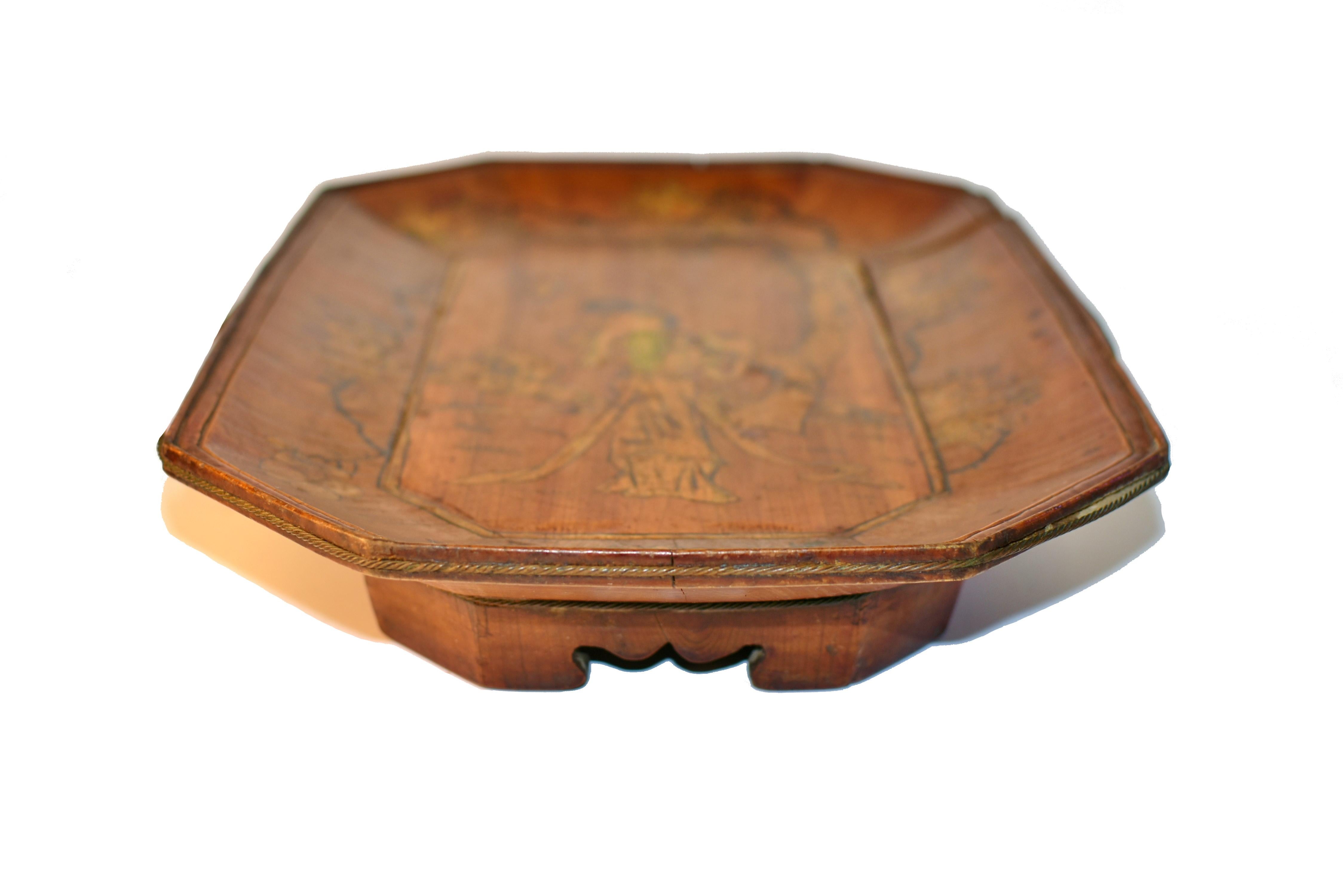 Antike chinesische vergoldet gemalt Obst Tablett Korb w Maker's Mark (Vergoldet) im Angebot