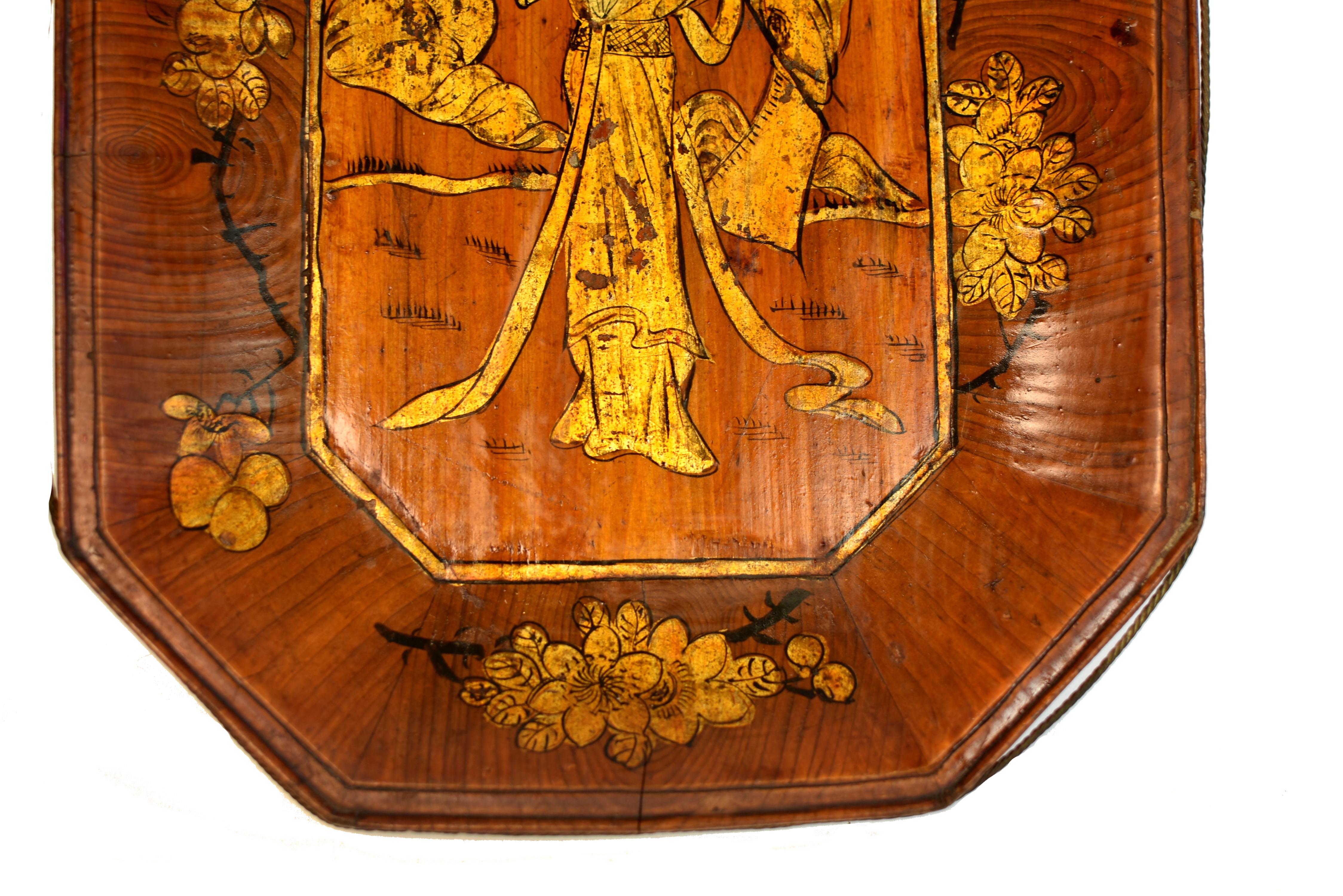 Antike chinesische vergoldet gemalt Obst Tablett Korb w Maker's Mark (19. Jahrhundert) im Angebot