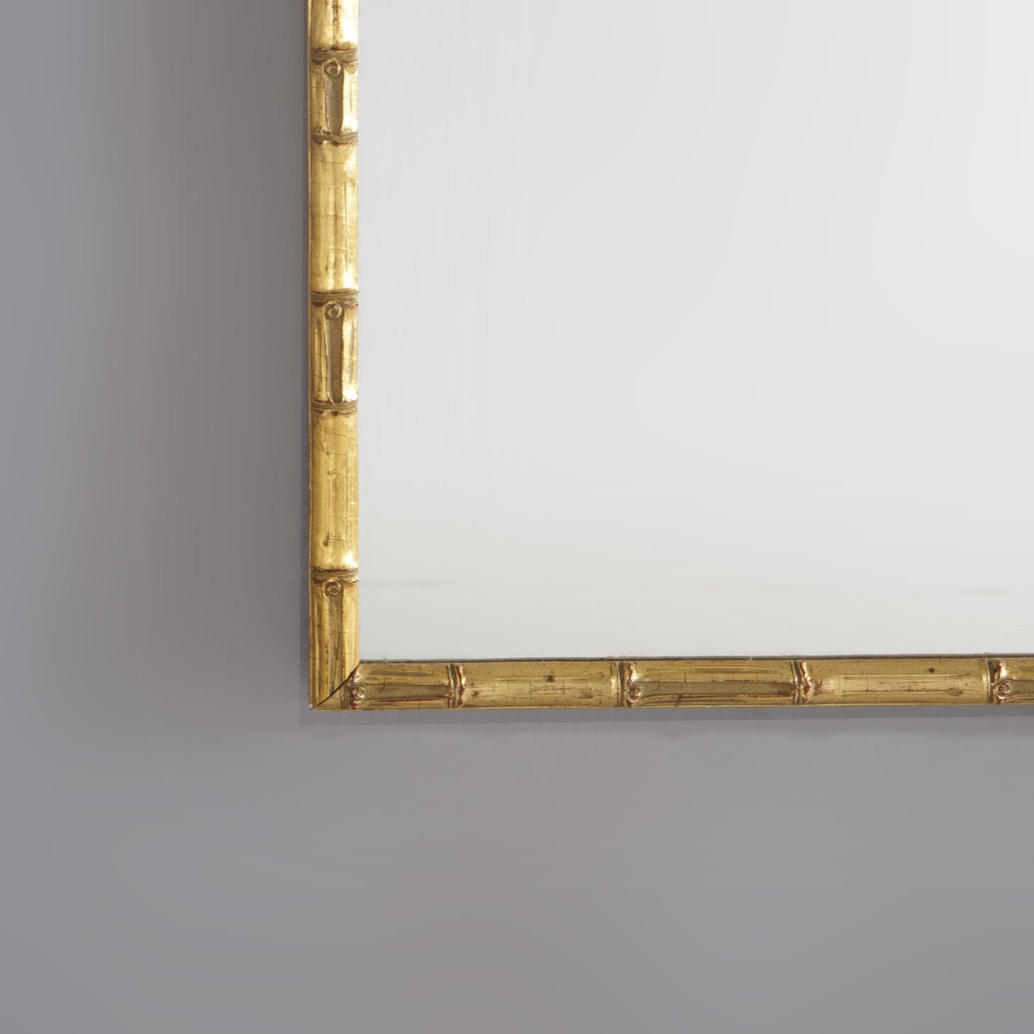 Antique Chinese Giltwood Faux Bamboo Framed Wall Mirror with Village Scene C1920 For Sale 2