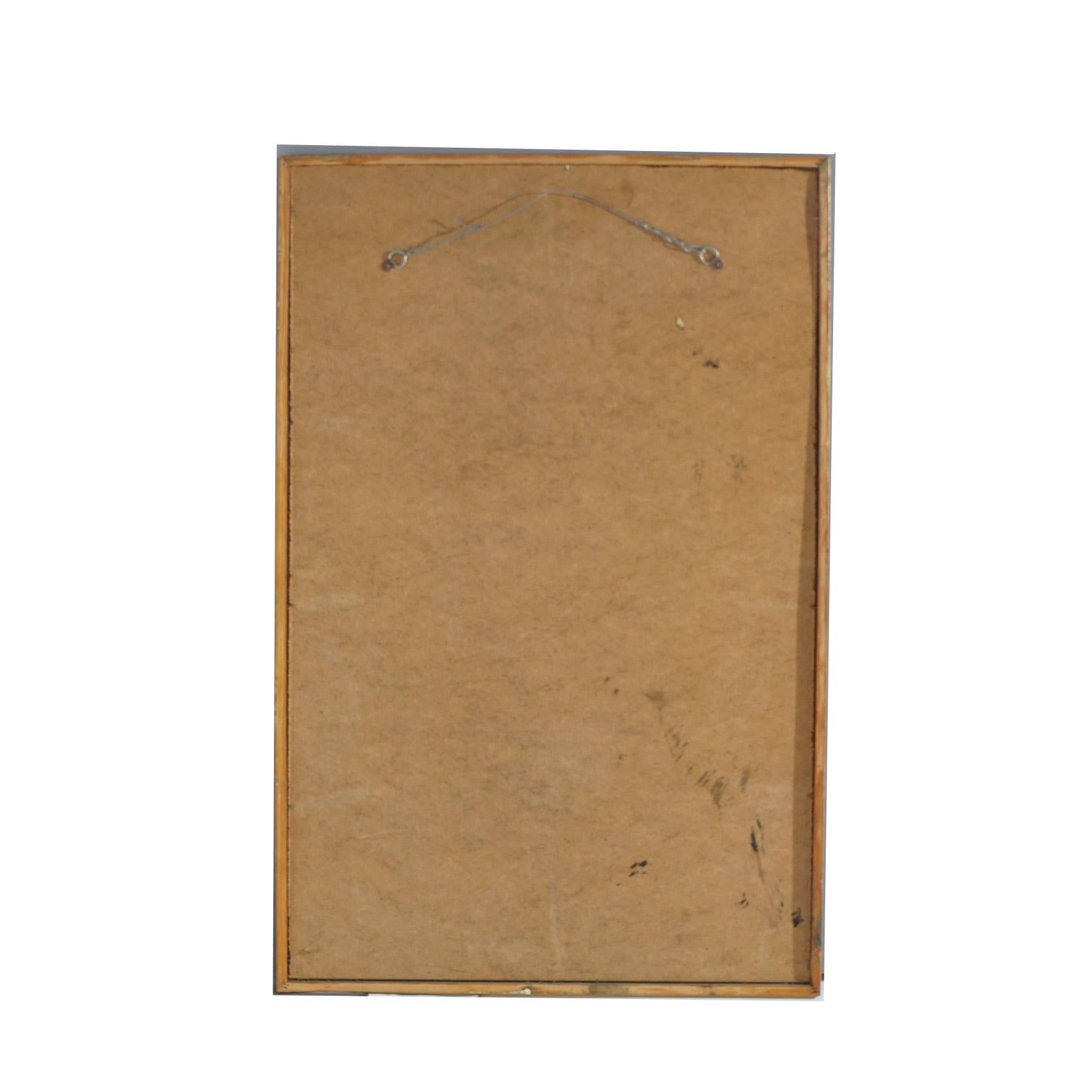 Antique Chinese Giltwood Faux Bamboo Framed Wall Mirror with Village Scene C1920 For Sale 3