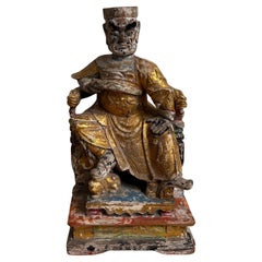 Antique Chinese giltwood warrior sculpture