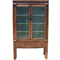 Vintage Chinese Glass Curio Cabinet, Ming Style
