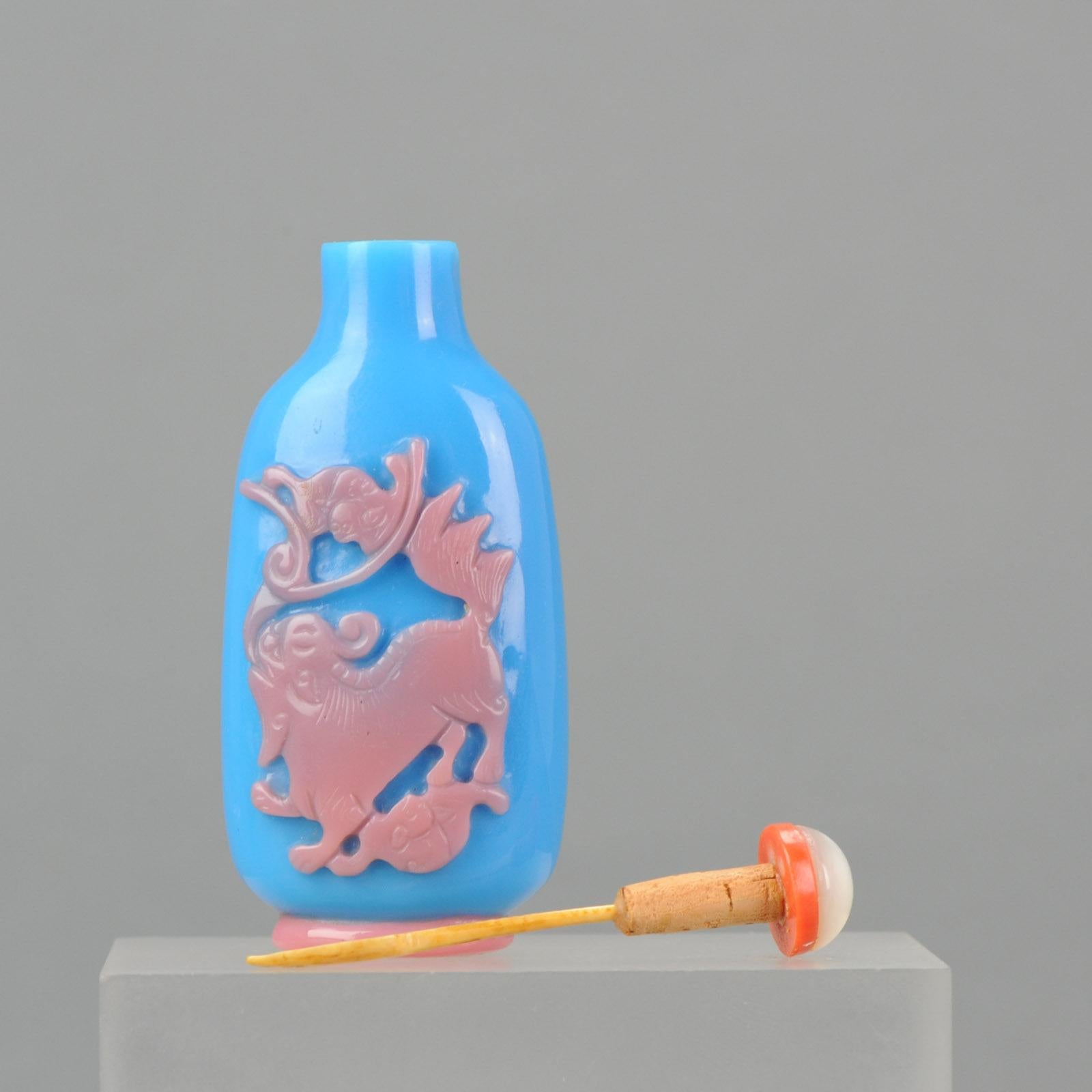 Chinese Glass Overlay Pink Blue Snuff Bottl Qing Dynasty 18th-19th Century 9