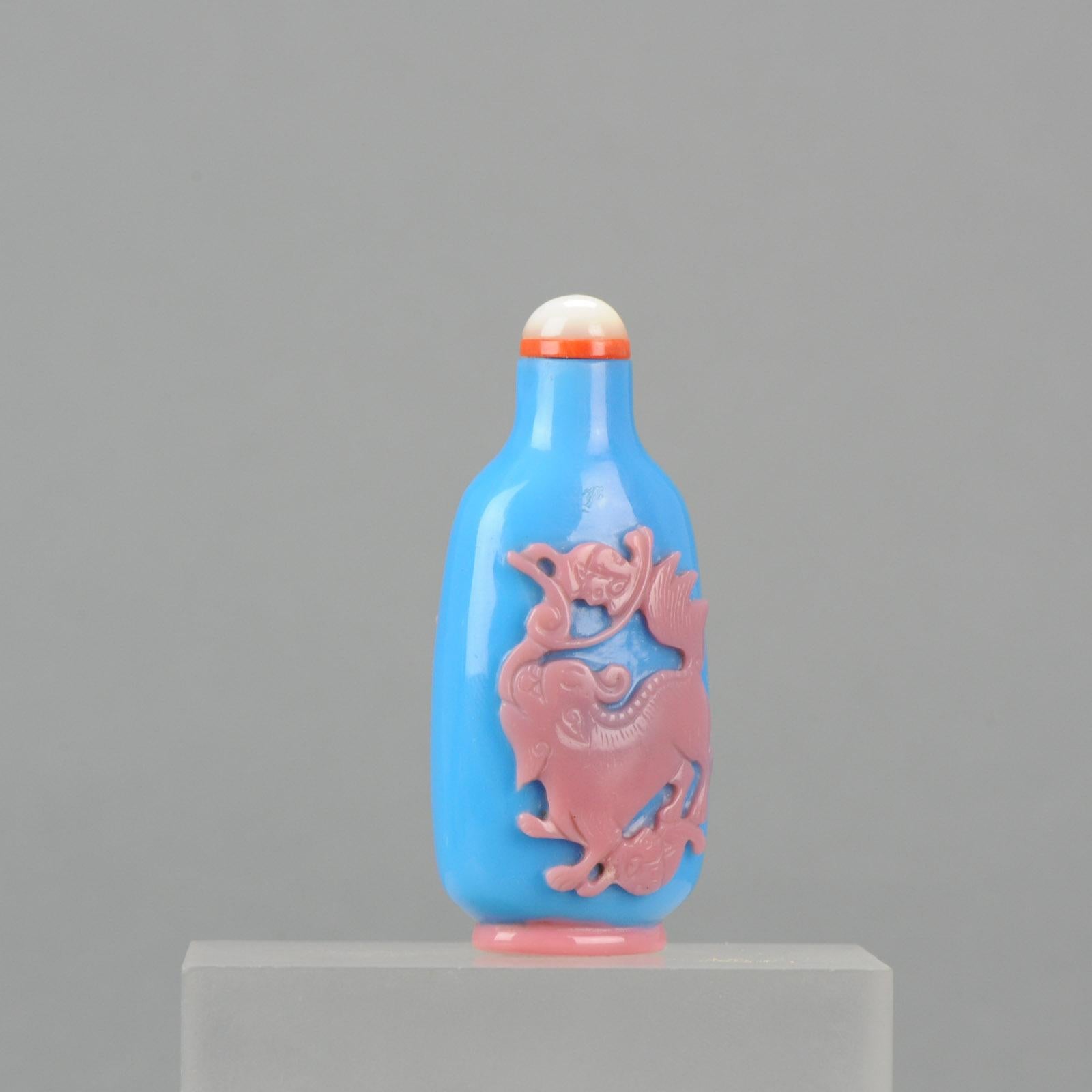 Chinese Glass Overlay Pink Blue Snuff Bottl Qing Dynasty 18th-19th Century 1