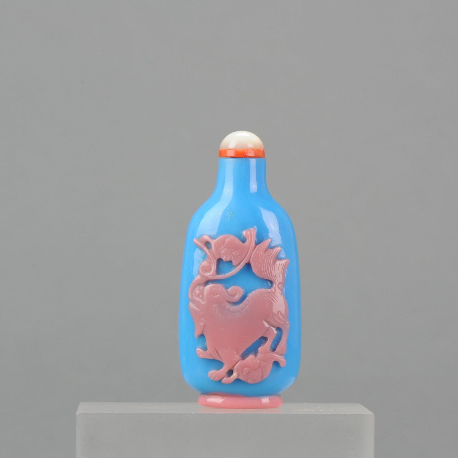 Chinese Glass Overlay Pink Blue Snuff Bottl Qing Dynasty 18th-19th Century 2
