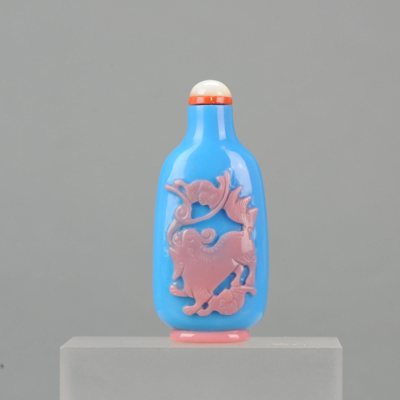 Chinese Glass Overlay Pink Blue Snuff Bottl Qing Dynasty 18th-19th Century 4