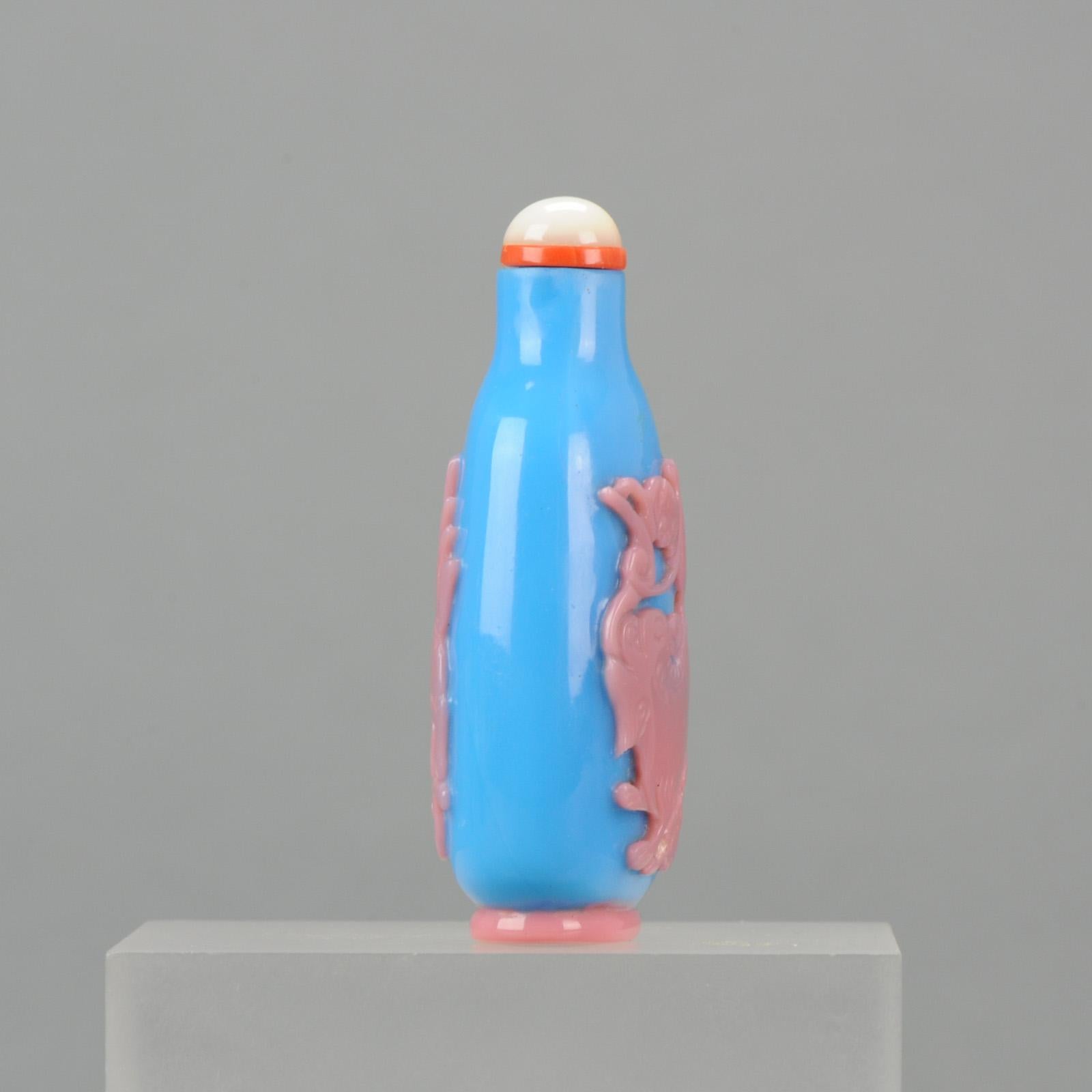 Chinese Glass Overlay Pink Blue Snuff Bottl Qing Dynasty 18th-19th Century 5