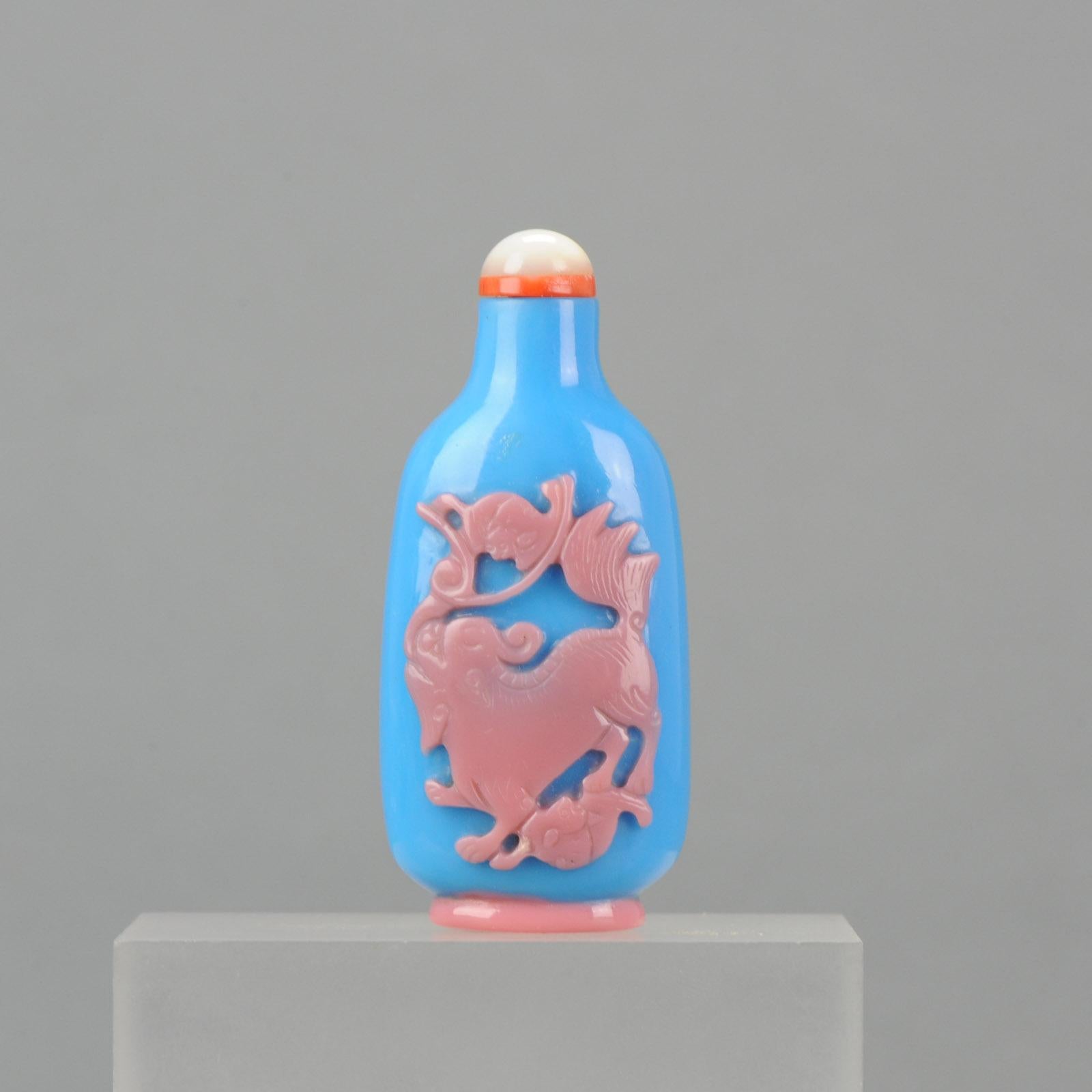 Chinese Glass Overlay Pink Blue Snuff Bottl Qing Dynasty 18th-19th Century 6