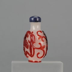 Antique Chinese Glass Overlay Red Snuff Bottle Qing Dynasty Palace Workshop